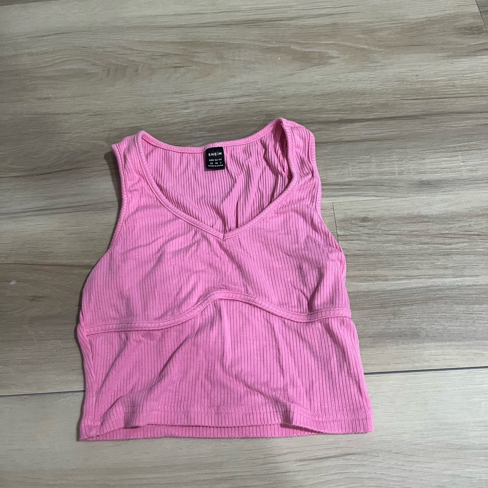 shein xs pink ribbed top